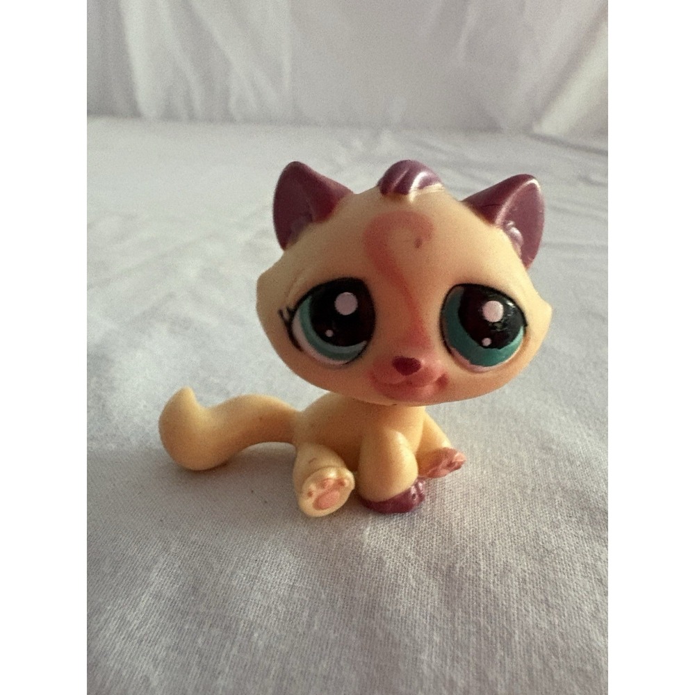 Authentic Littlest Pet Shop #1919 Cream Tabby Cat Swirl Teal Eyes LPS Hasbro